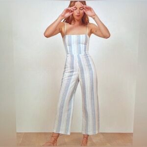 Reformation Linen Jumpsuit Elm Linen Napoli Stripe size 8